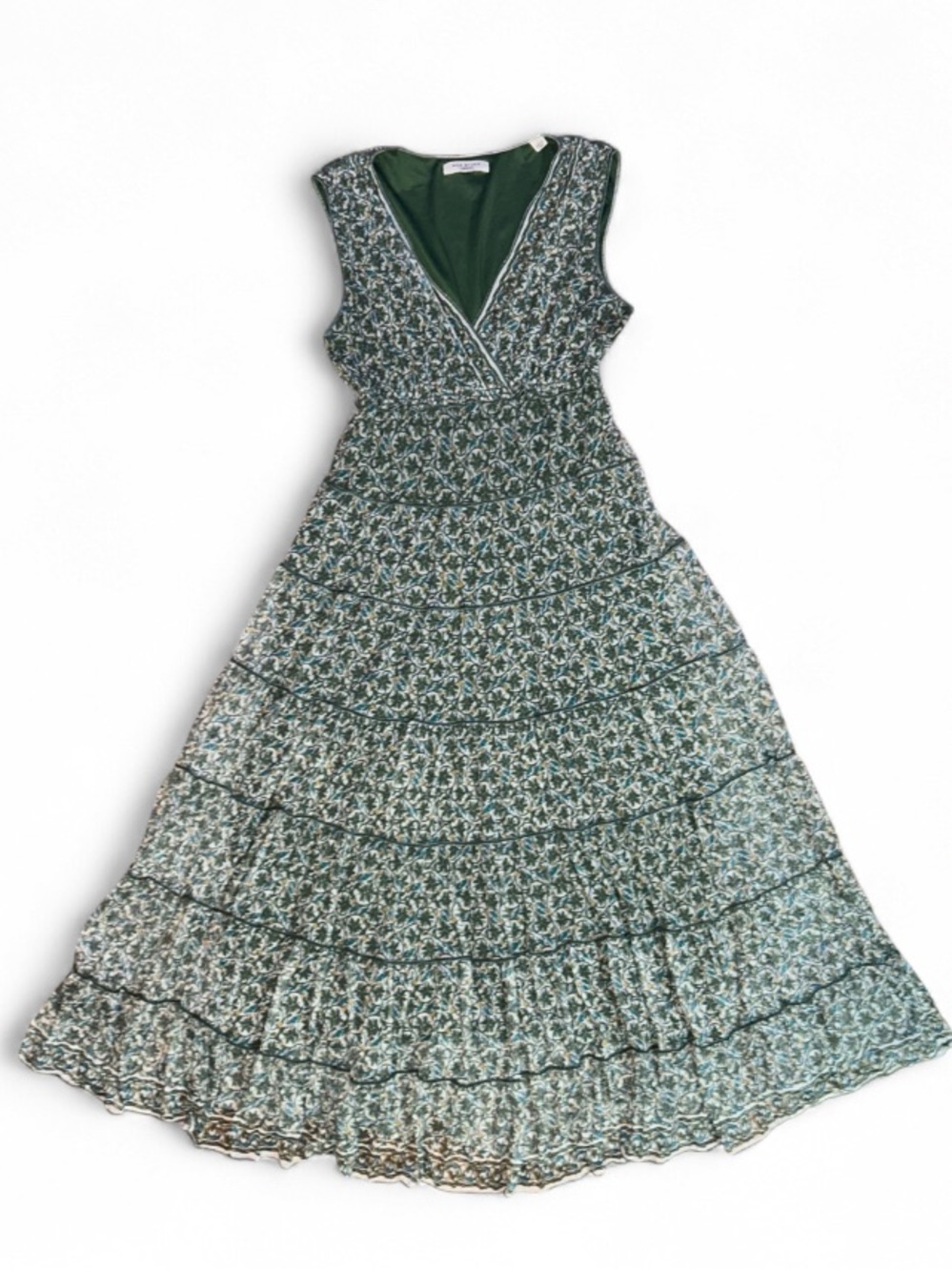 Max Studio Green Floral Tiered Maxi Dress